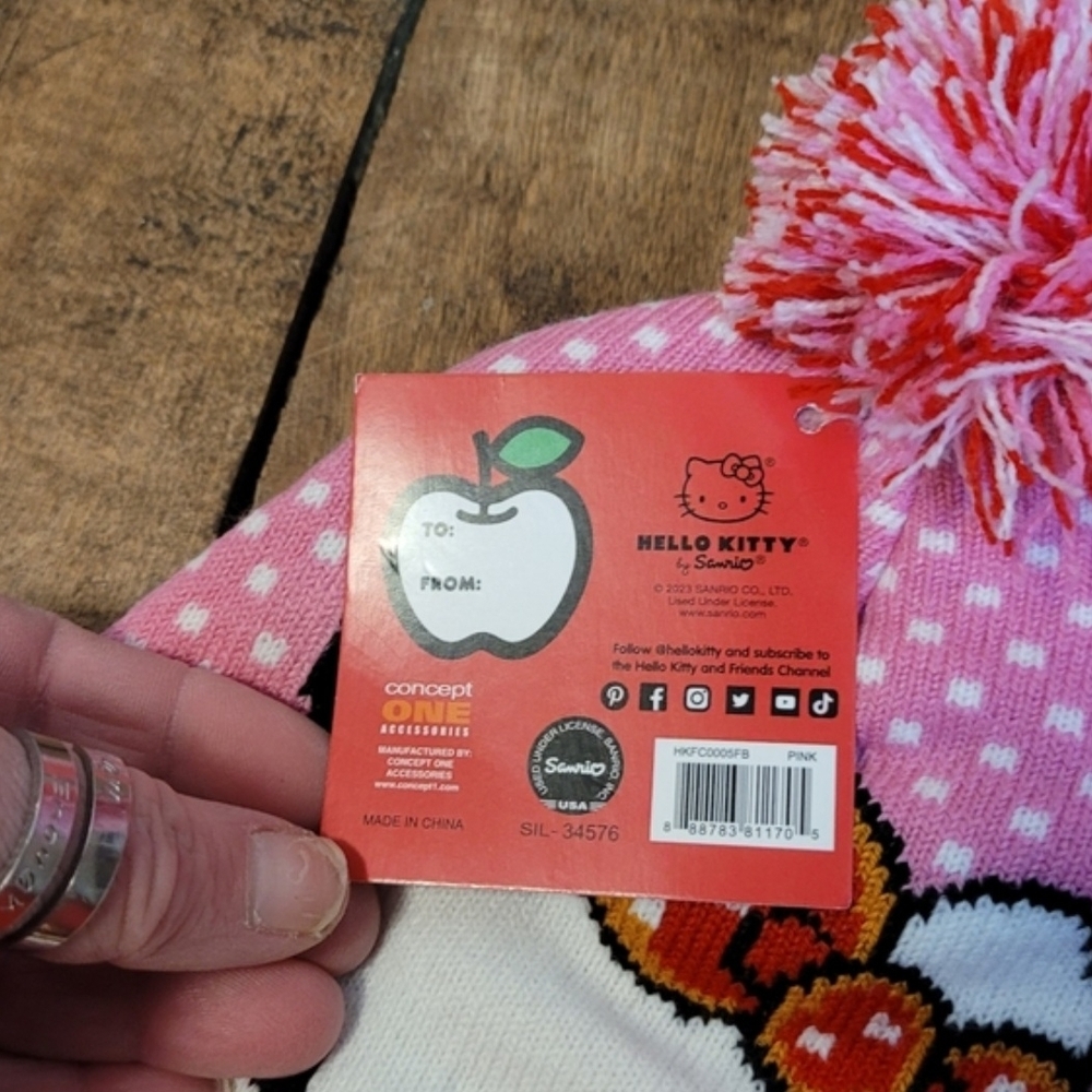 Hello Kitty Pink and Red Holiday Knit Beanie/ Hat - Picture 6 of 8